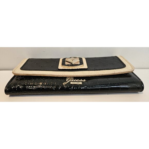 Y2K Vintage Guess Wallet Black Multi Pockets Snap Closure 8"x4" - Picture 3 of 14